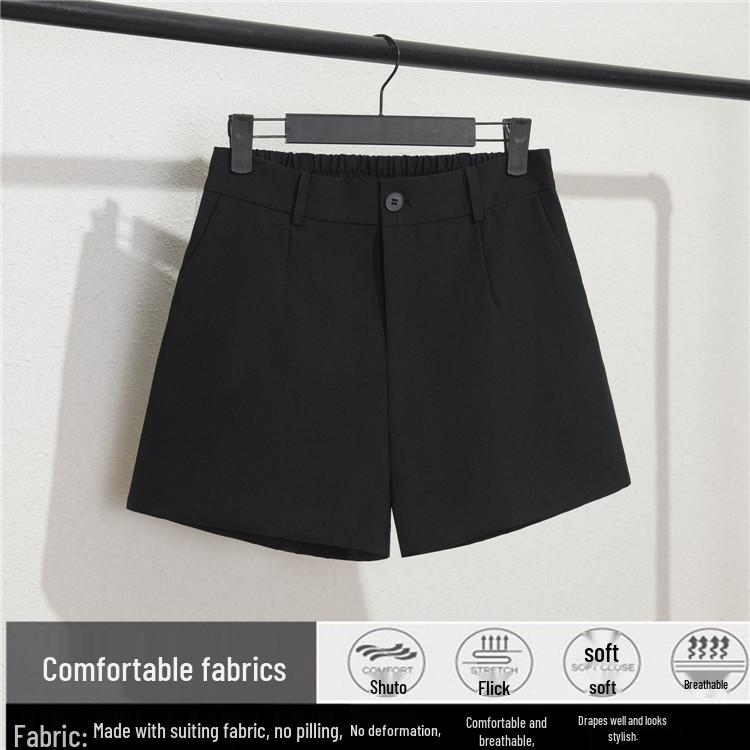 Women's High-Waisted Black A-Line Wide-Leg Slimming Shorts - Spring 2022 Korean Style