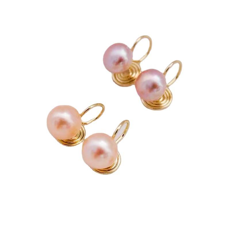 Natural freshwater pearl non-piercing ear clips for women, simple 11k gold-inlaid niche high-end mosquito coil earrings, INS style