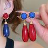 Red Blue Color-block Water Drop Resin Dangle Earrings for Women Vintage Round Dripping Oil Pendant Earrings Party Jewelry Gift K