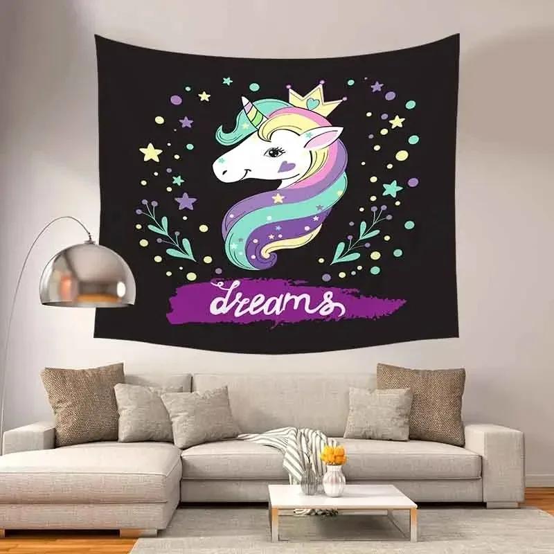 Rainbow Unicorn Pattern Tapestry Office Living Room Tapestry Home Wall Decoration Tapestry