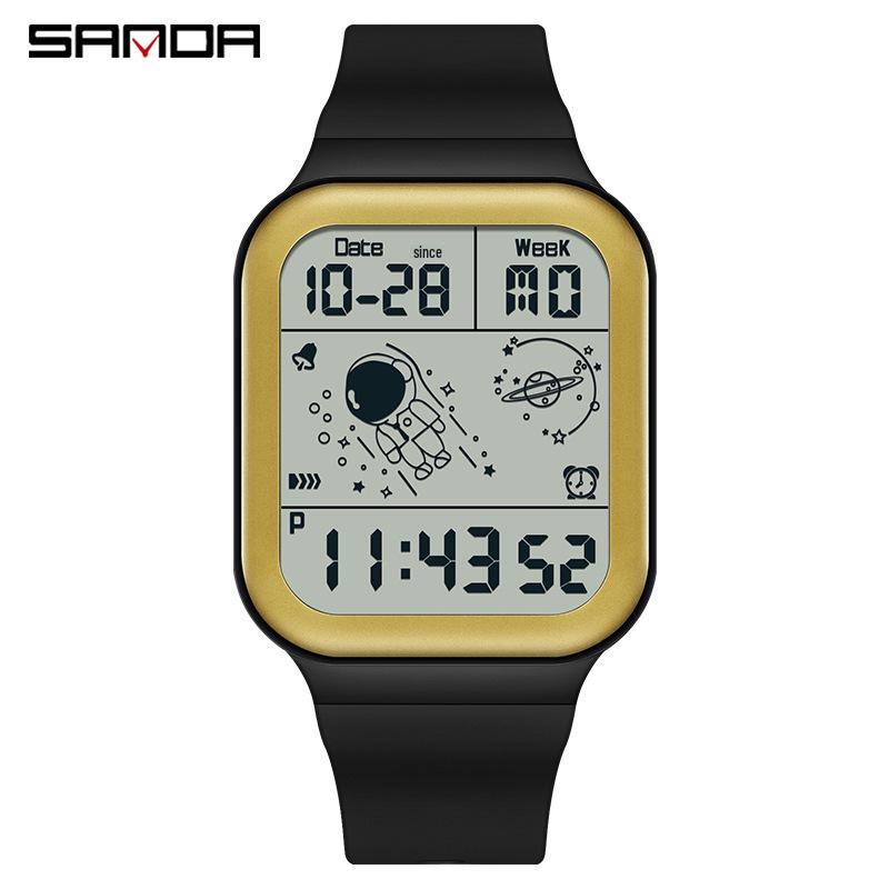 Sanda New Electronic Astronaut Watch – Square Strap, Detachable, Digital for Teens and Students