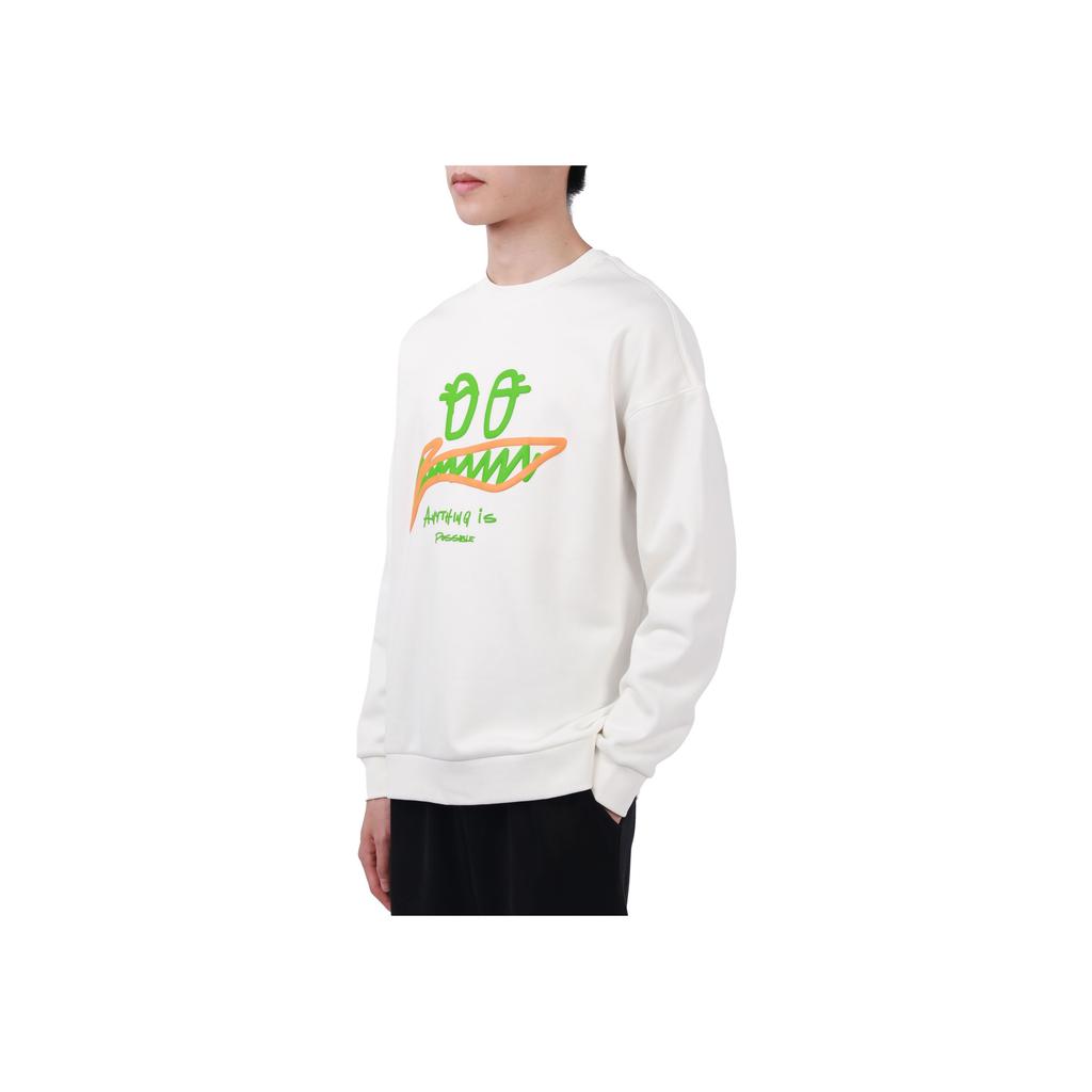 Li Ning Sports Lifestyle Series Logo Letter Print Fleece Crewneck Pullover Sweatshirt Unisex sweatshirt Off-White AWDSG91-1