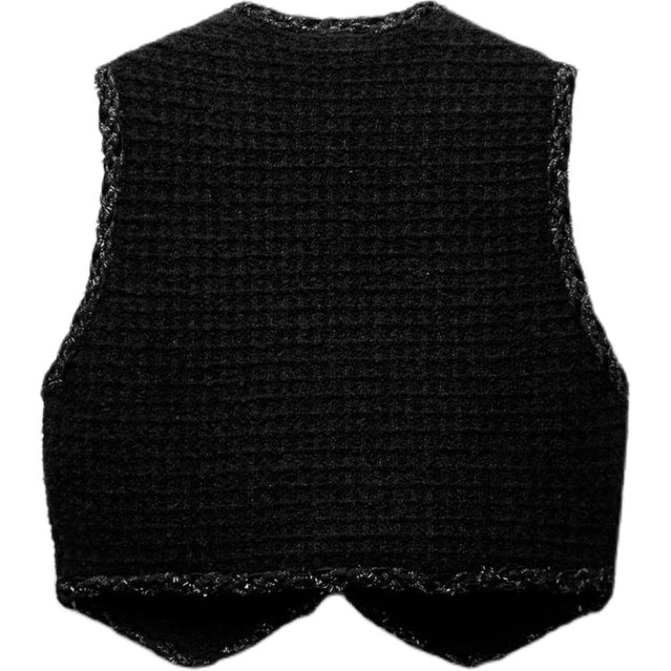 Zara Mode Offene Strickweste mit Glanzgarn Damen Tops Schwarz 4192121-800