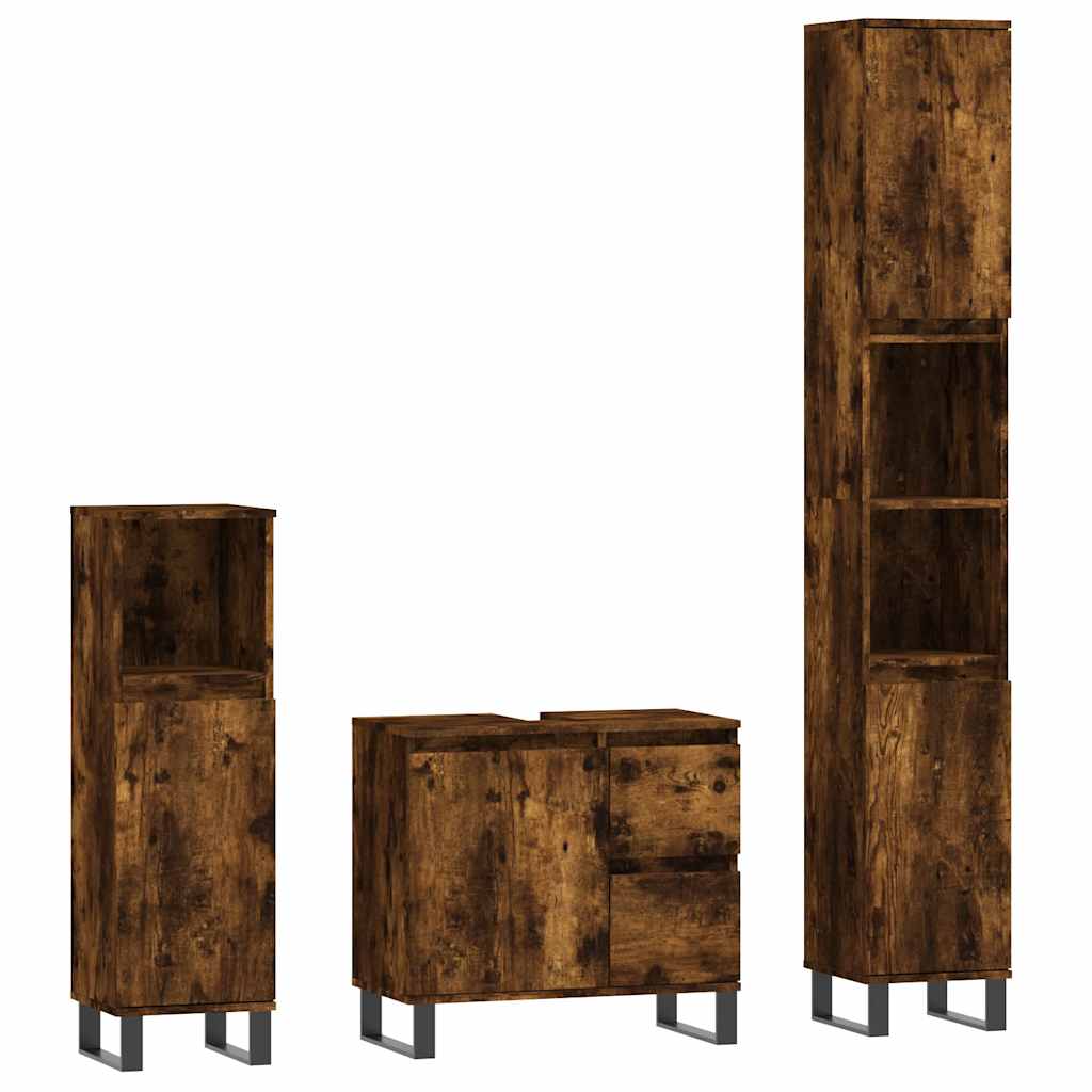 Vidaxl 3-Piece Bathroom Furniture Set, Smoked Oak