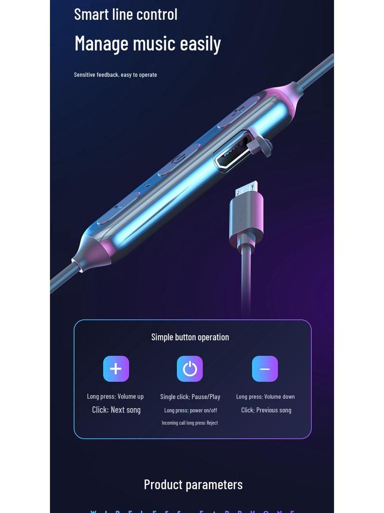 Wireless Neckband Bluetooth Earphones 5.0 with True Stereo, Deep Bass, and Long Battery Life for Sports.