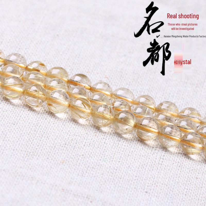 Golden Rutilated Quartz Crystal Beads for DIY Jewelry Accessories
