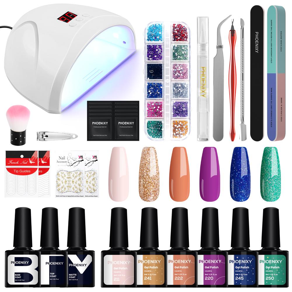 

Маникюрный набор PHOENIXY, набор гель-лаков, набор инструментов, 6 цветов, набор блестящих гель-лаков, пилочка для ногтей, набор SET 12