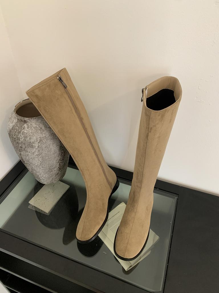 Coarse Heel Khaki Suede Skinny Long Knight Boots Women's Shoes Season White Medium Long Boots