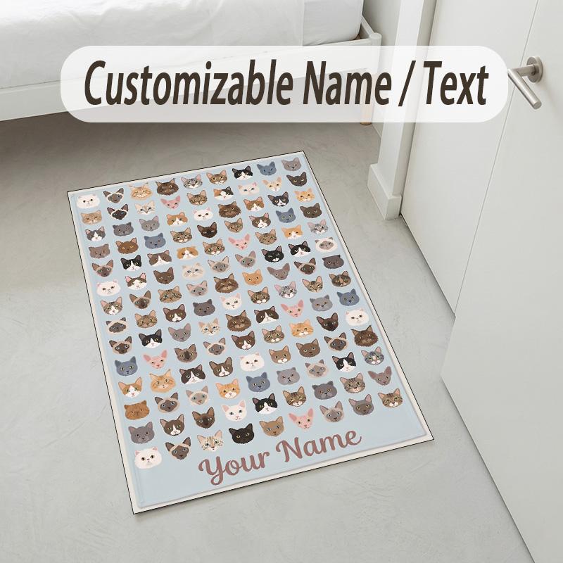 Cats Theme Soft Crystal Velvet Rug Custom Name & Text Print Non Slip Floor Rug for Bedroom Living Room