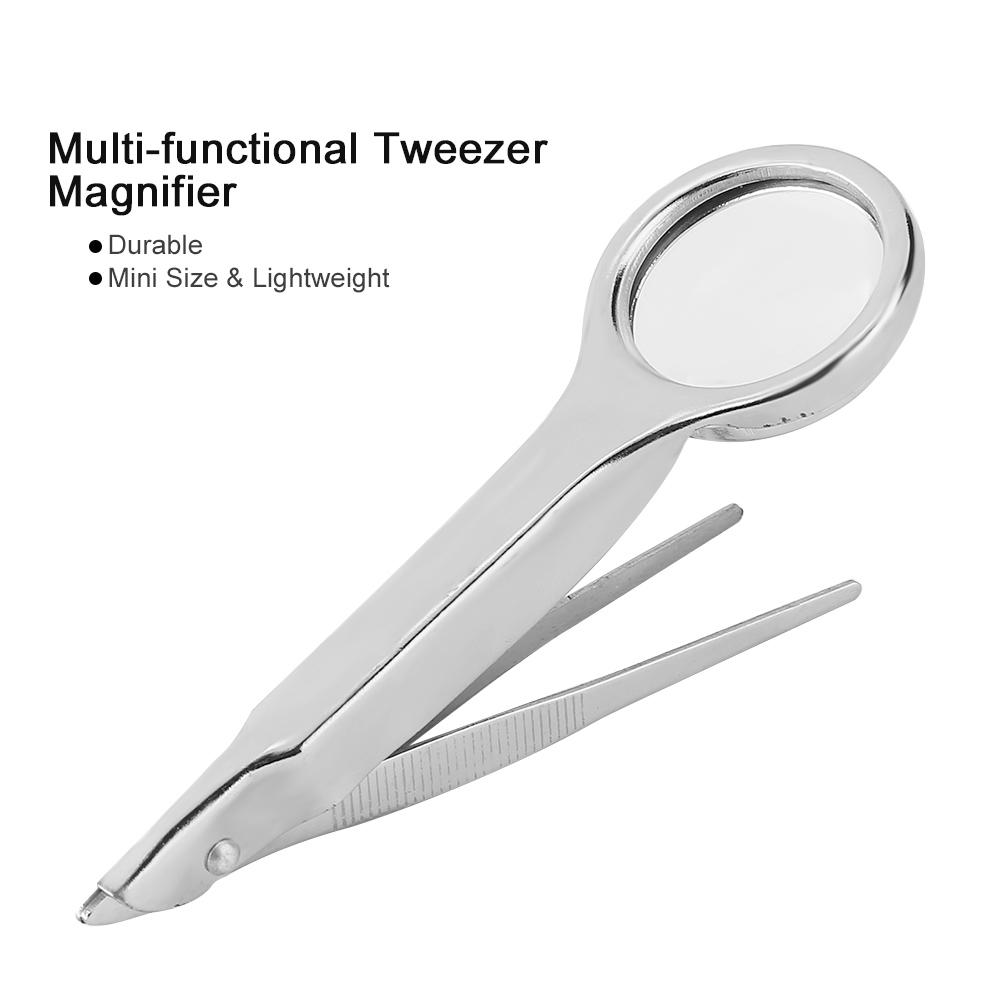 Portable Stainless Steel Multi Functional Tweezer with 10X Magnifier Magnifying Glass