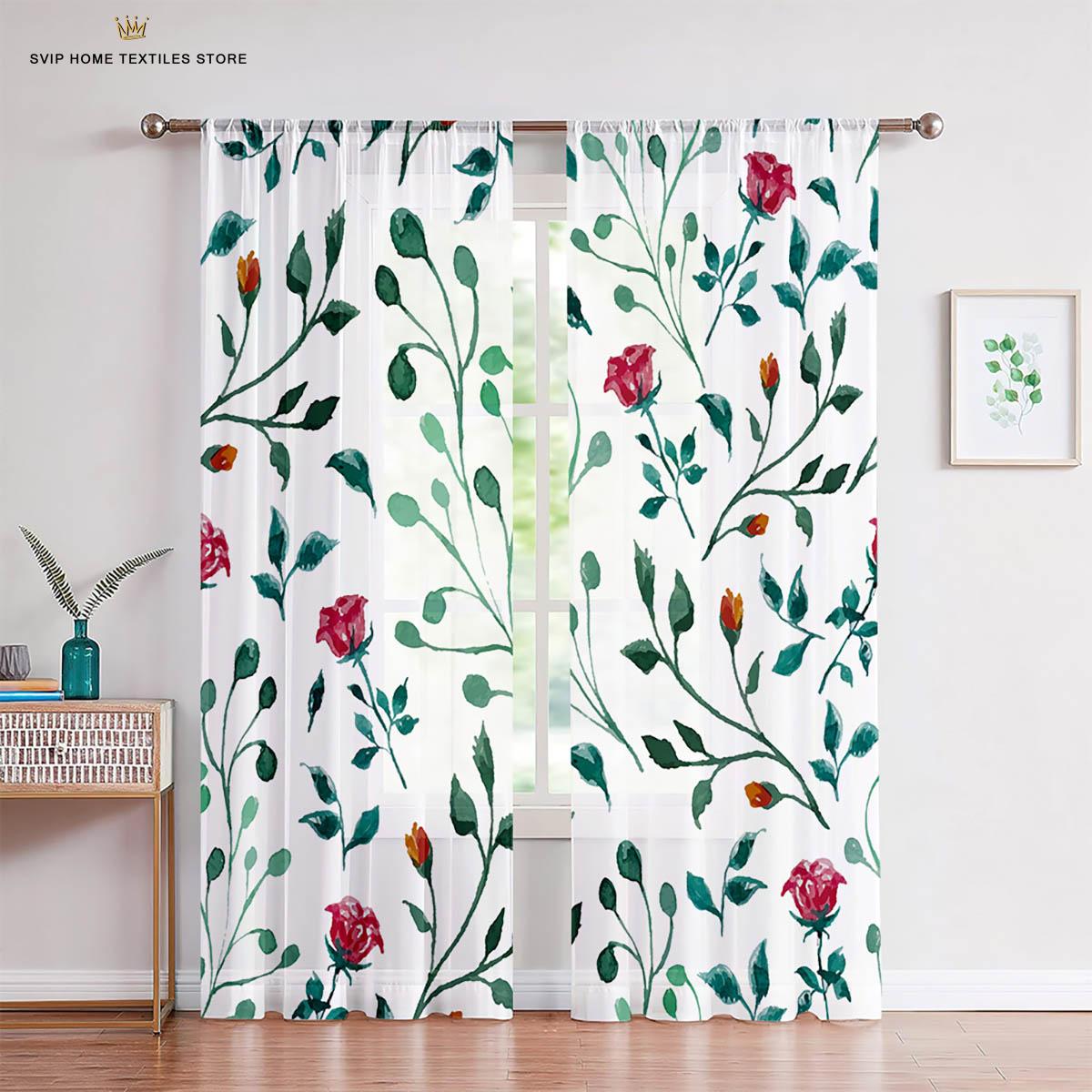 

Шторы с принтом Red Rose Retro Romantic, гостиная, спальня, кухня, украшение окна, украшение дома, 2 шт. W50X130H(CM)X2PCS&Rod pocket