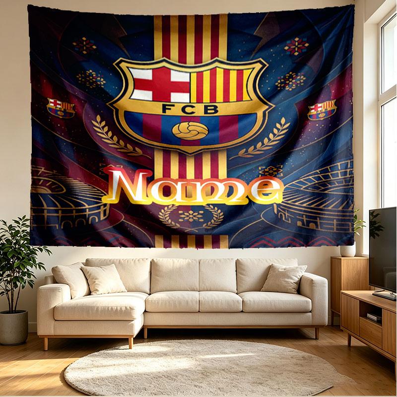 Custom Name Personalized FOOTBALL Club Barcelona Print Tapestry, Wall Art Decor, Bedroom, Dorm, Apartment, LivingRoom, Party Backdrop, Gift for Birthd