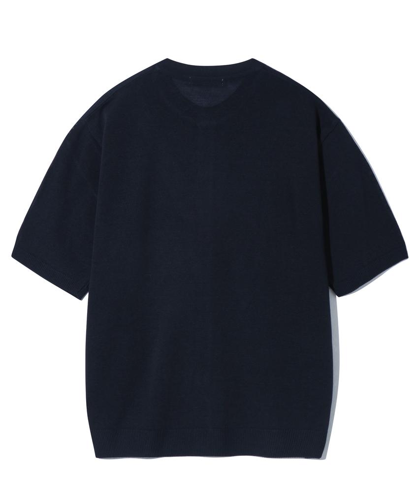 Basemoment Round Neck Half Knit Cardigan Navy