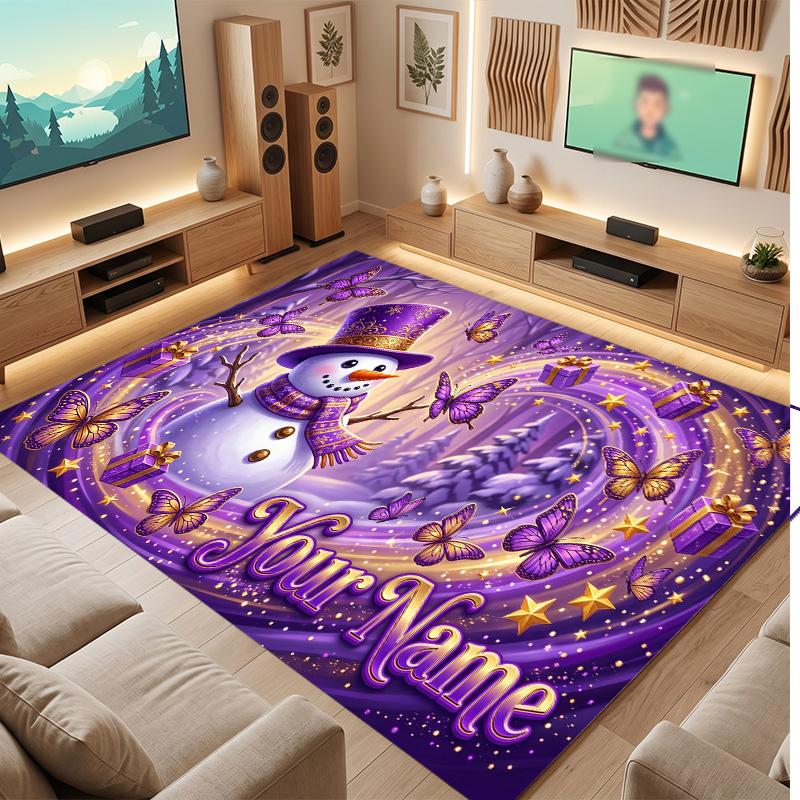 Winter Theme Soft Crystal Velvet Rug Custom Name & Text Print Non Slip Floor Rug for Bedroom Living Room