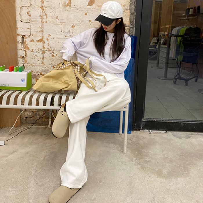 Women's High-Waist White Wide-Leg Jeans - Slim, Straight, Floor-Length, and Loose Fit for Spring & Autumn 2025