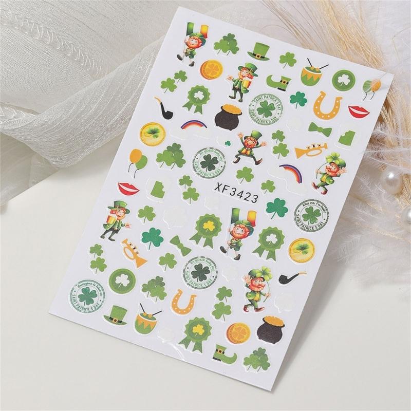 Saint Patrick’s Day Nails Art Stickers Green Shamrock Nails Decals Adhesive Nail Sticker Nails Art Decoration