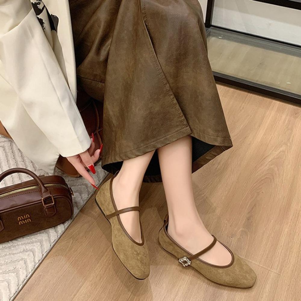 2026 News Fashion Women Flats Shoes Genuine Leather Spring Ballet Round Toe Casual Pumps Metal Buckle Shoes Woman