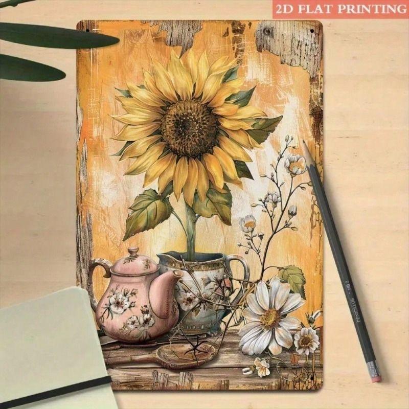 

Vintage Sunflower Teapot Metal Wall Poster for Kitchen