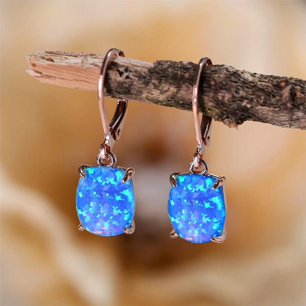 White Blue Fire Opal Stone Dangle Earrings for Women Bohemian Jewelry Silver Gold Color Drop Earrings