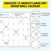 Erasable Yearly Planner Calendar Dry Erase Wall Calendar Giant Erasable Wall Calendar Blank Undated Yearly Calendar for Planning