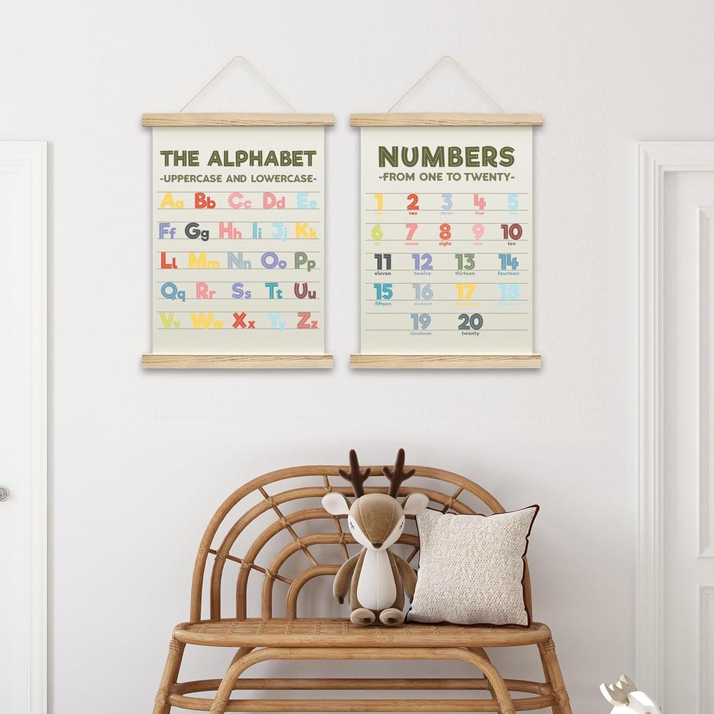 QUDNCR Alphabet Chart And Number Poster Hanger Frame, Educational Wall Art For Classroom Homeschool, Learning Posters For Kids Toddlers, Nursery