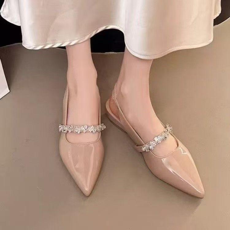 Summer Womens Flat Shoes With Pointed Head Design And Rhinestone Decoration For Casual Wear