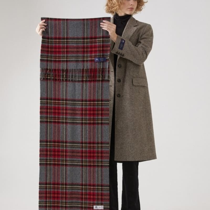 ABRAHAM MOON Merino Wool Shawl Muffler 50cm - Kildwick Gray Red