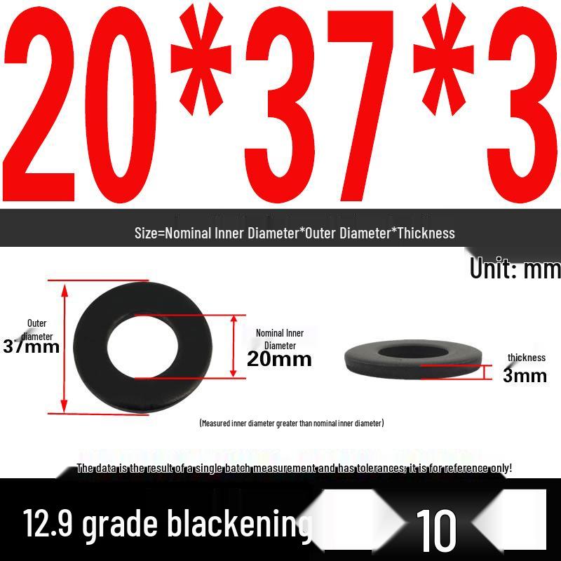 High-Strength Black Flat Washer - Grades 4.8 & 12.9, Sizes M3 To M24