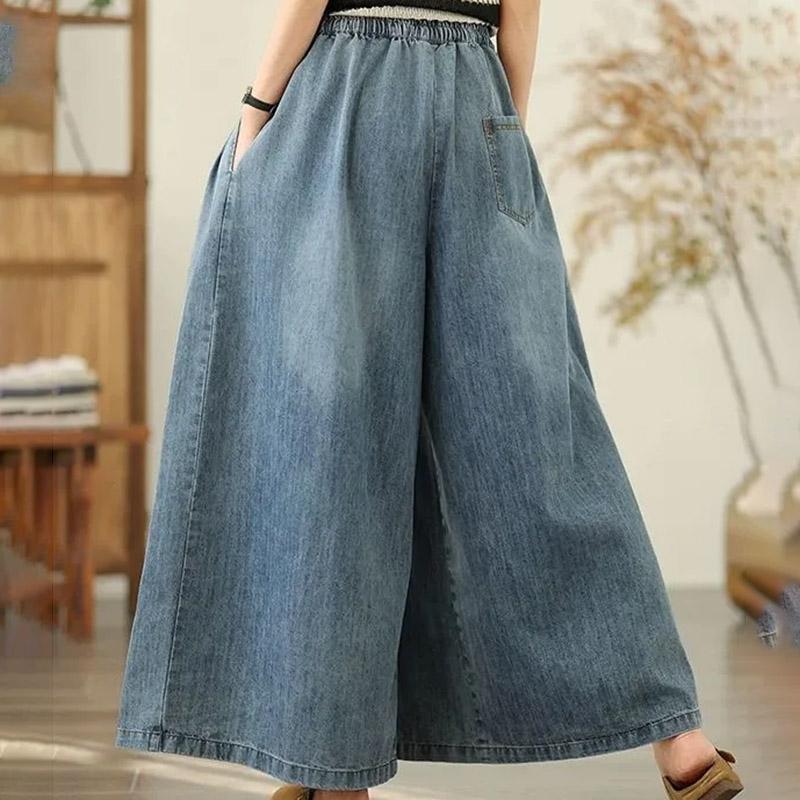 Calças para Mulheres Elásticas Cintura Alta Calças Compridas Tamanho Plus Espessas Elásticas Versátil Casual Perna Larga Calças Jeans