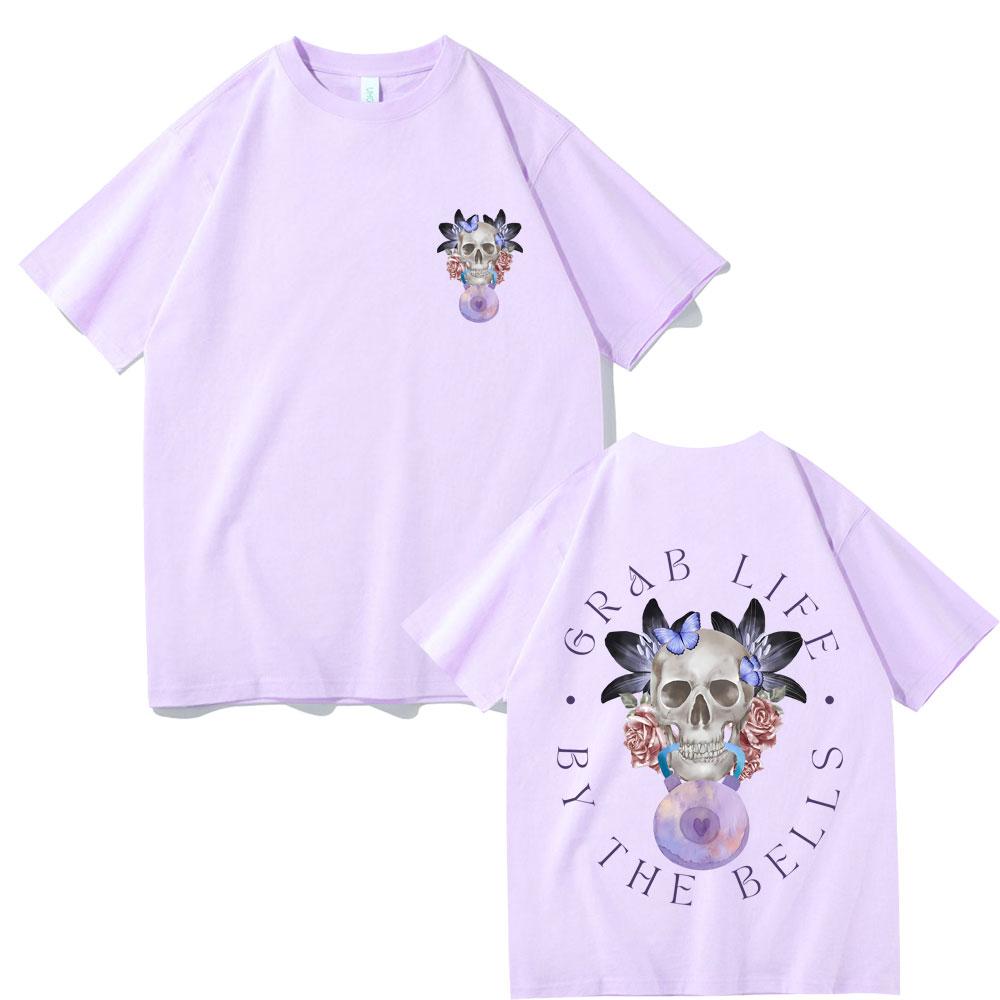 Grab Life By The Bells Gym Pump Cover T-shirt Men's Funny Kettlebell Skeleton Short Sleeve Male Fashion Casual Oversized Tees