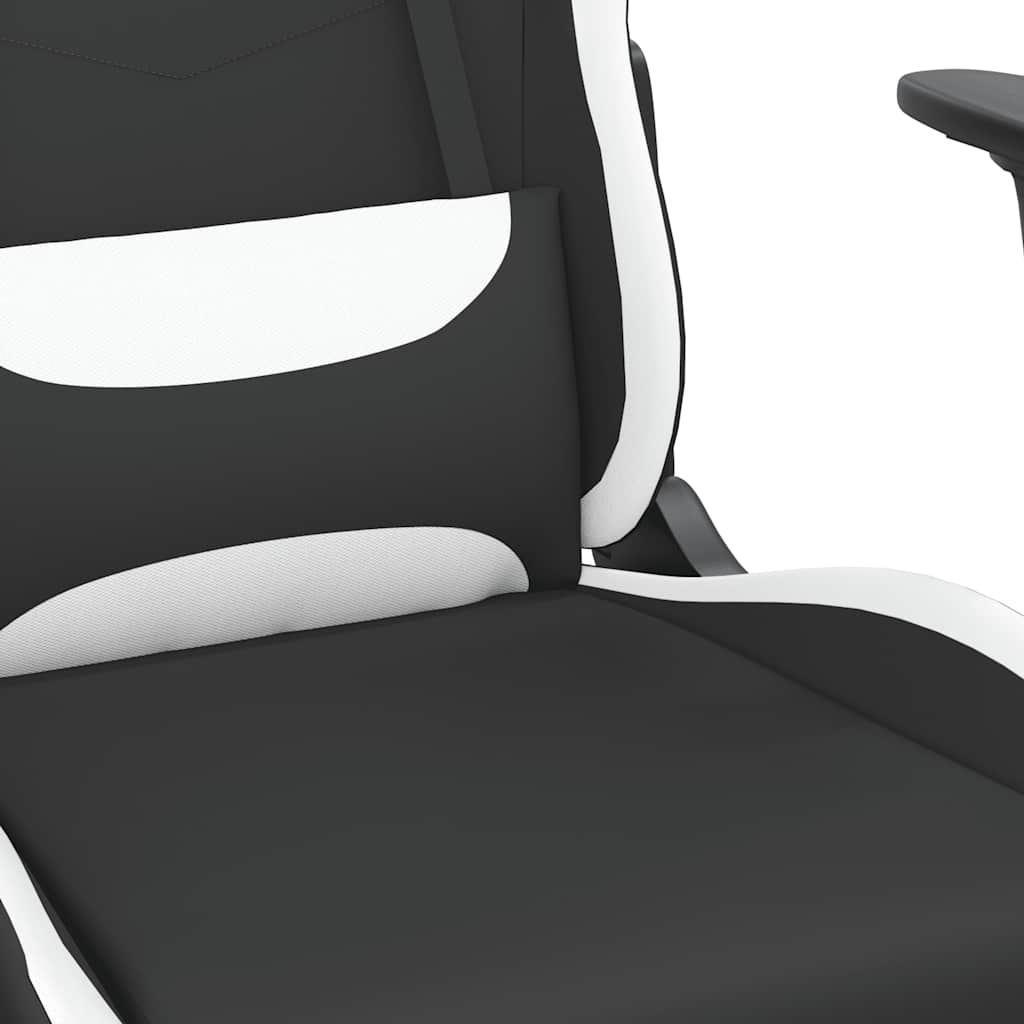 Gaming Chair with Massage Function and Footrest Black and White Fabric