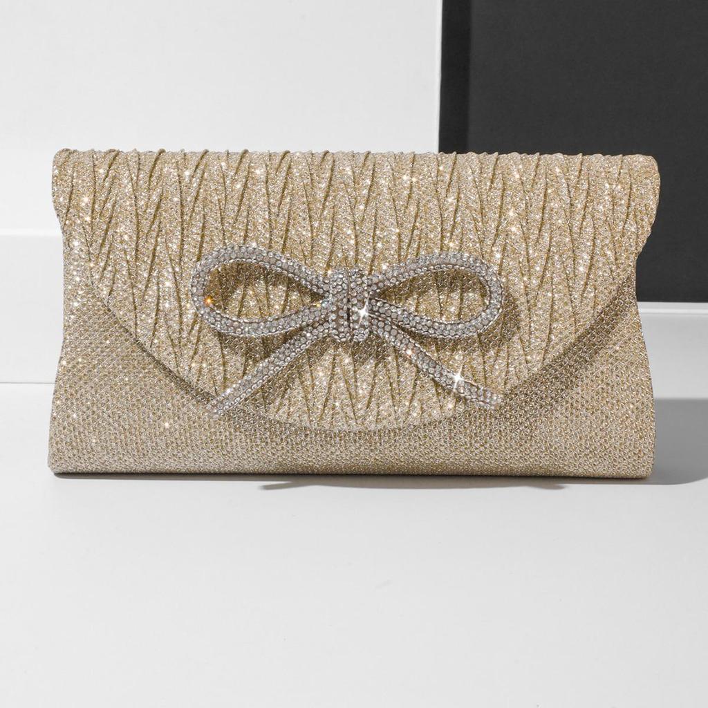 Rhinestone Bow Evening Clutch – Mini Bling Chain Handheld Bag for Women