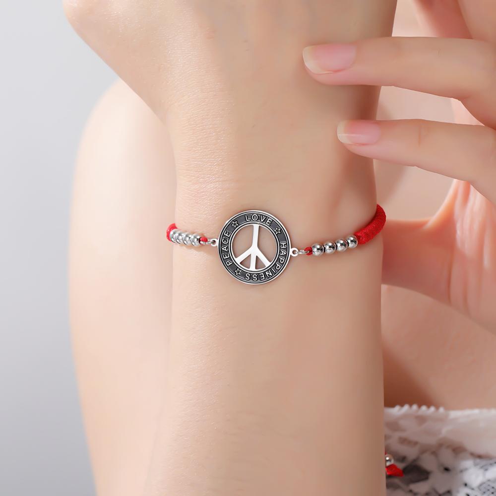 Dawapara Vintage Peace Sign Bracelet Peace Love Happiness Blessing Charm Couple Bracelet Stainless Steel Jewelry