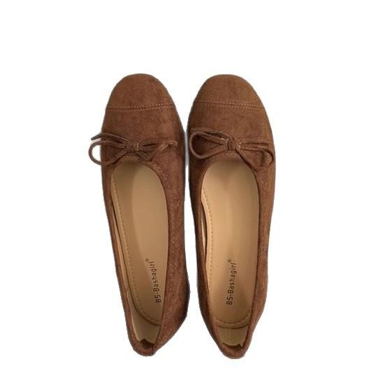 Soft leather version~ French retro round head bow light mouth single shoes women's autumn 2025 new suede ballet shoes