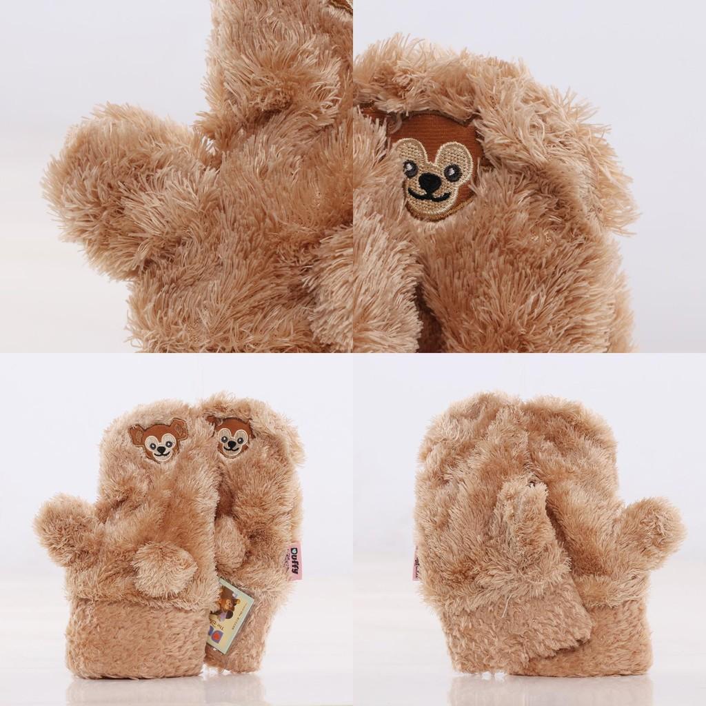 Bear Duffy Cute Embroidered Pattern Plush Thick Warm Women Gloves Winter For
