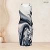Women Plus Size Black Gold Printed Two Piece Set Sleeveless Bodycon Dress Long Sleeve Draped Cardigan