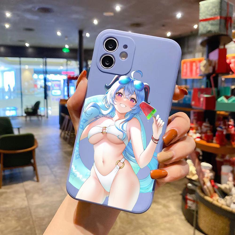 Genshin Impact Sexy Girl Luxusní Čtvercové Tekuté Silikonové Pouzdro na Telefon Pro iPhone 14 11 12 13 Pro Max Mini X XS XR 7 8 Plus SE2 Kryt
