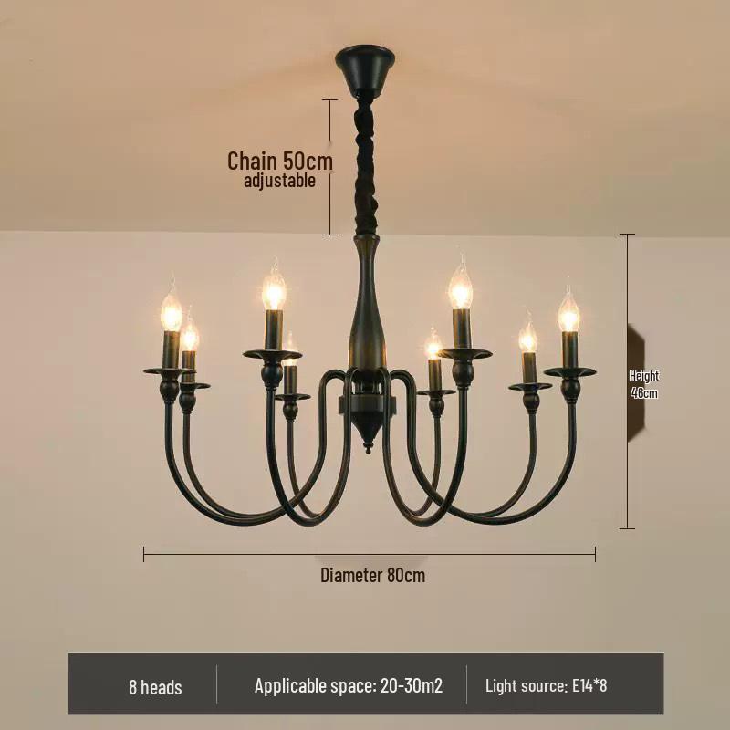 American Vintage Wrought Iron Chandelier for Living Room, Dining Room, or Bedroom