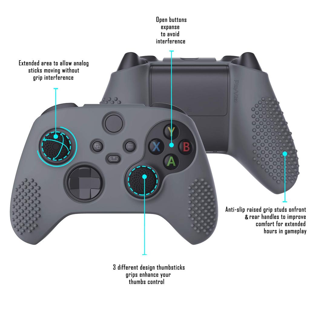 eXtremeRate PlayVital 3D Studded Xbox Series Controller Silicone Cover Skin with 6 Black Thumb Grip Soft Rubber Case Protector for Xbox Core Wireless