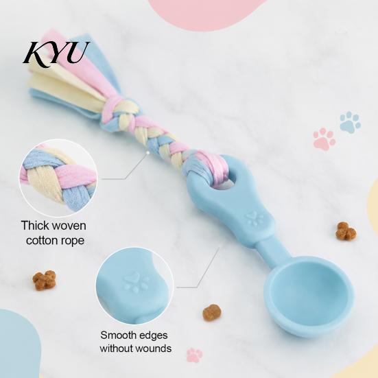 Outdoor Dog Activity Toy Molar Chewing with Rope, TPR Spoon Head Durable Woven Gum Massage Pet Tool Knot Training Toy, Macaron Colors Teeth