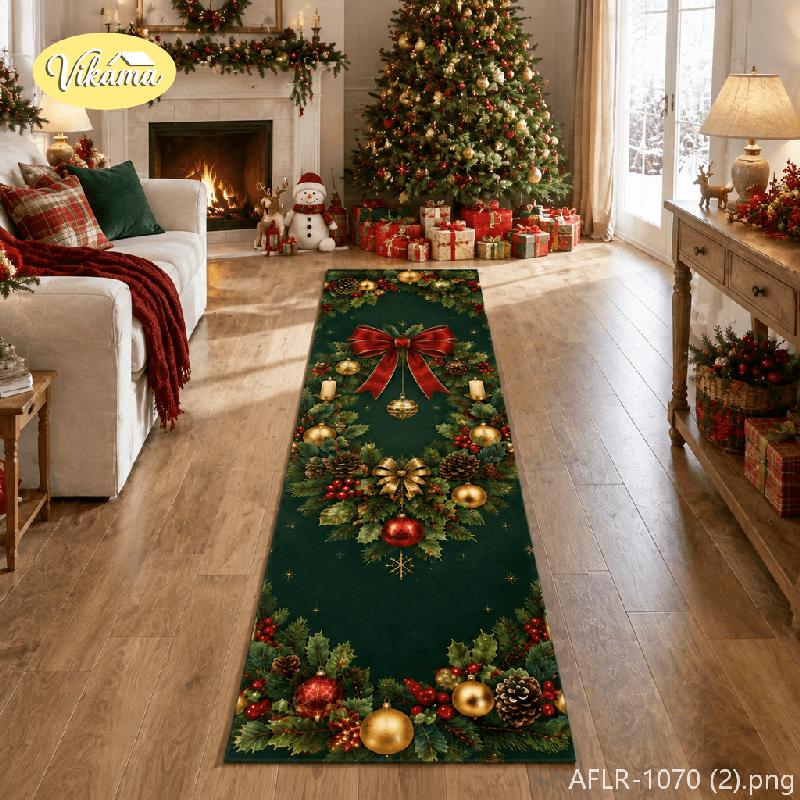Christmas Holiday Rug, Anti-Slip Corridor and Hallway Carpet with Christmas Aesthetic, Long Kitchen Mat, Home Decor