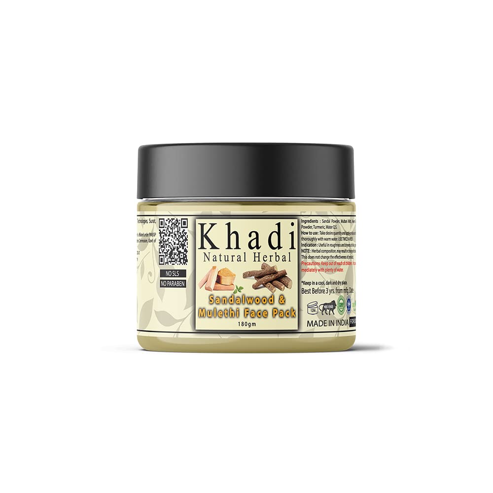 

Khadi Natural Herbal Sandalwood Face Pack 180 g For Brightening Glow Oil Control All Skin Types SLS Paraben Free