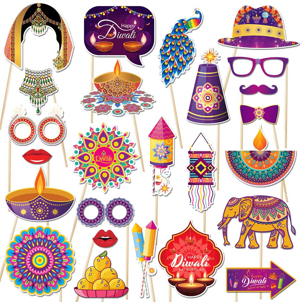 Handheld Diwali Photo Props Accessories With Cartoon Style For Festival Decor