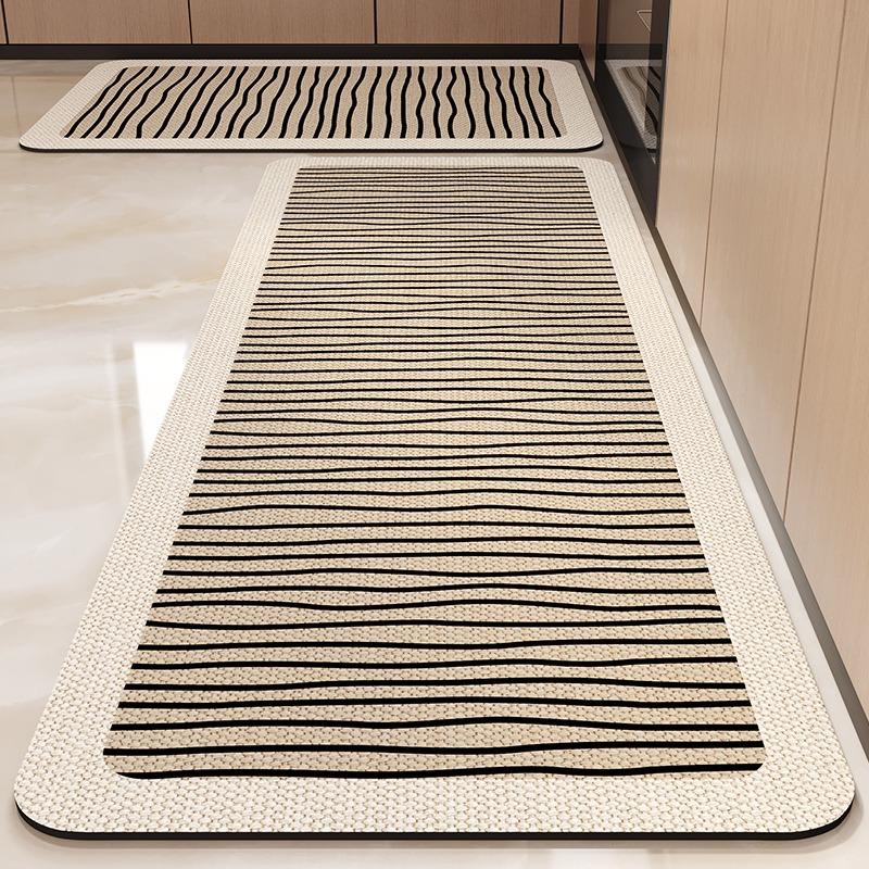 Kitchen Carpet Non-slip Waterproof Oil-proof PVC Leather Floor Mat Minimalist Gray White Letter Long Size Home Decoration Rugs