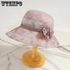 Women's Floral Organza Sun Hat Elegant Wide Brim Bucket Hat with Flower Decoration Breathable UV Protection Cap