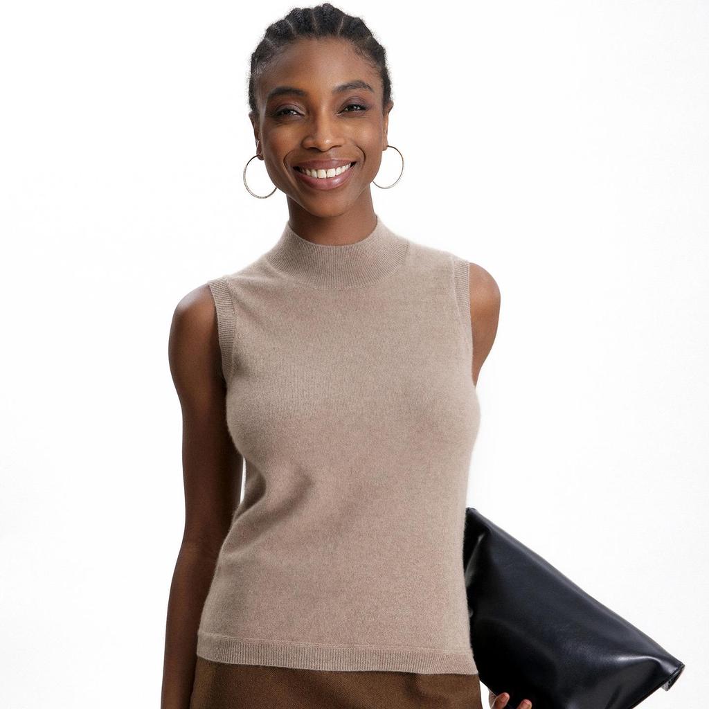 Lekasha Women's Cashmere Half-High Neck Solid Pullover Knit Vest Tank Top