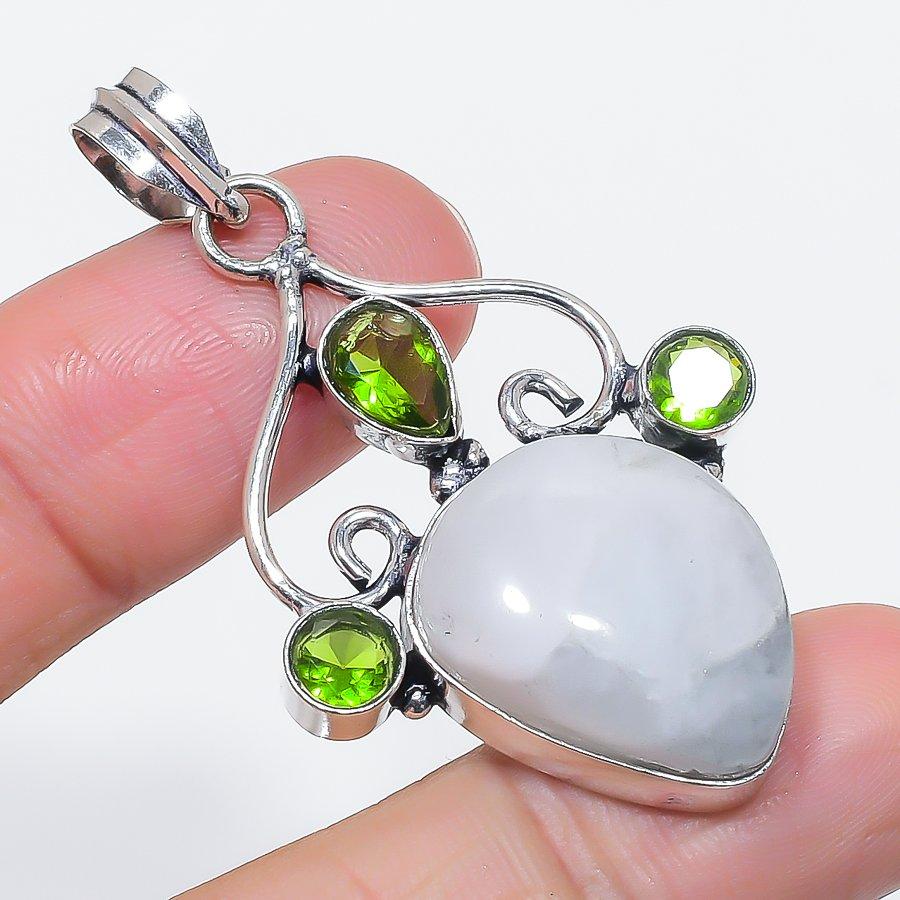 Natural Moonstone, Peridot 925 Sterling Silver Jewelry Pendant 2.17" r3J24