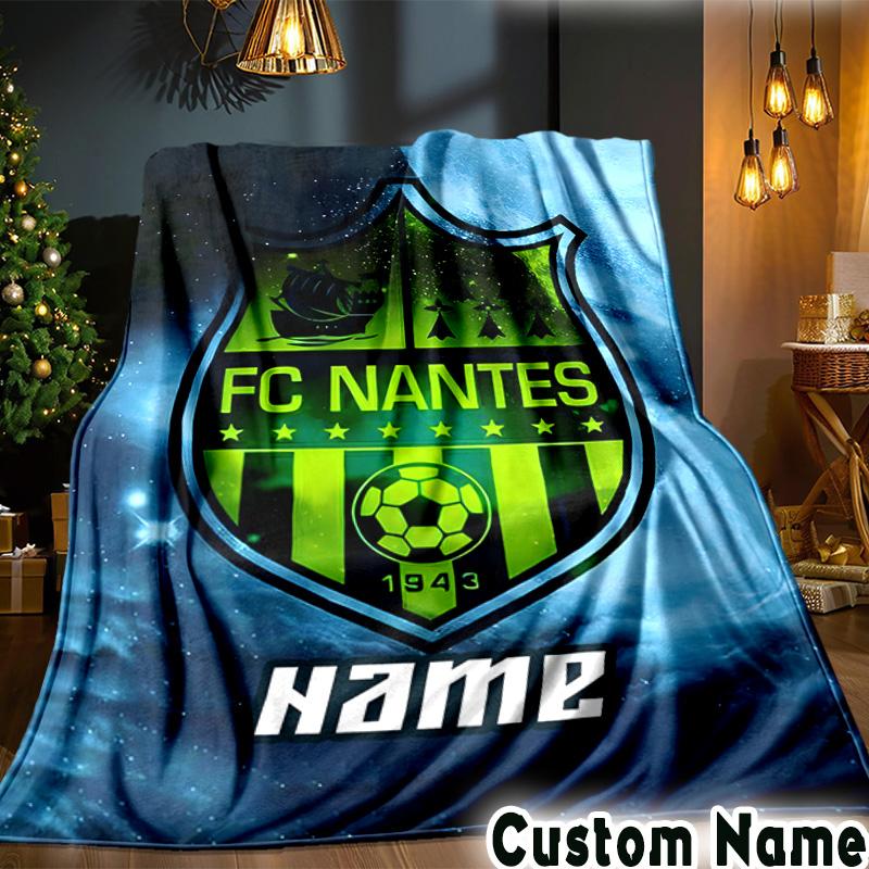 Custom Name Nantes Football Crest Throws Blanket Flannel Blankets for Couch Bed Gifts for Men Women Picnic blanket Christmas fan gifts
