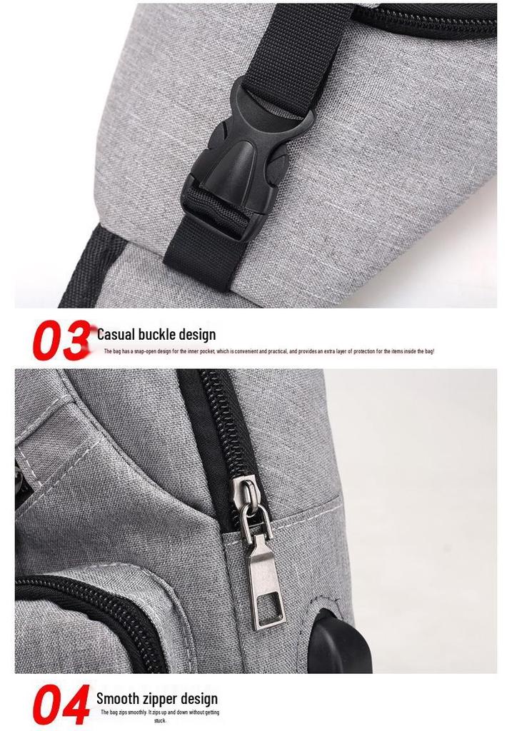 Men's Multi-layer Crossbody Chest Bag with USB Data Cable for Outdoor Carry-ons