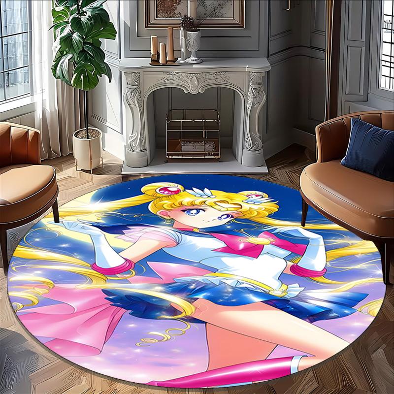 1pc Sailor Moon Carpet, Round Rug, Comfortable, Suitable for Entryways, Living Rooms, Office, And Bedrooms, Christmas Decoration